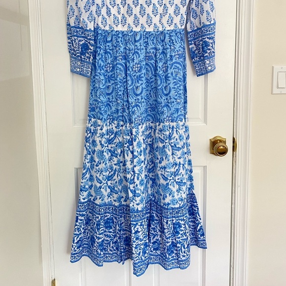 Pink City Prints Tuckernuck Blue Ocean Mix Gemma Block Print Midi Shirt Dress - Picture 16 of 16